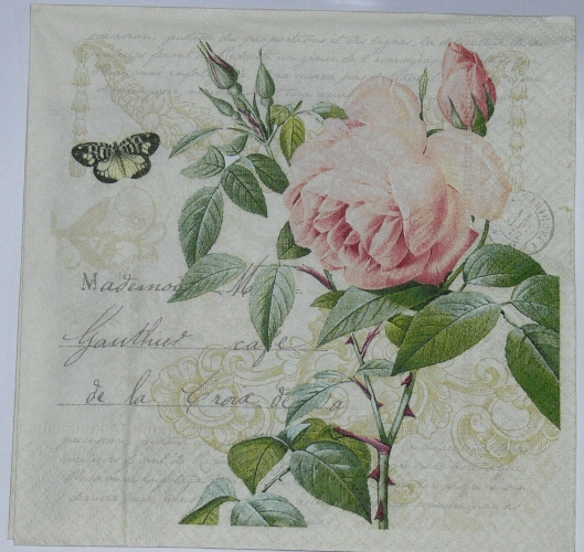 862 салфетка Роза розовая,фон письмо