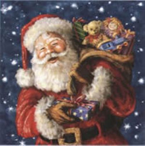 750 салфетка На звездном фоне Дед мороз с мешком игрушек 